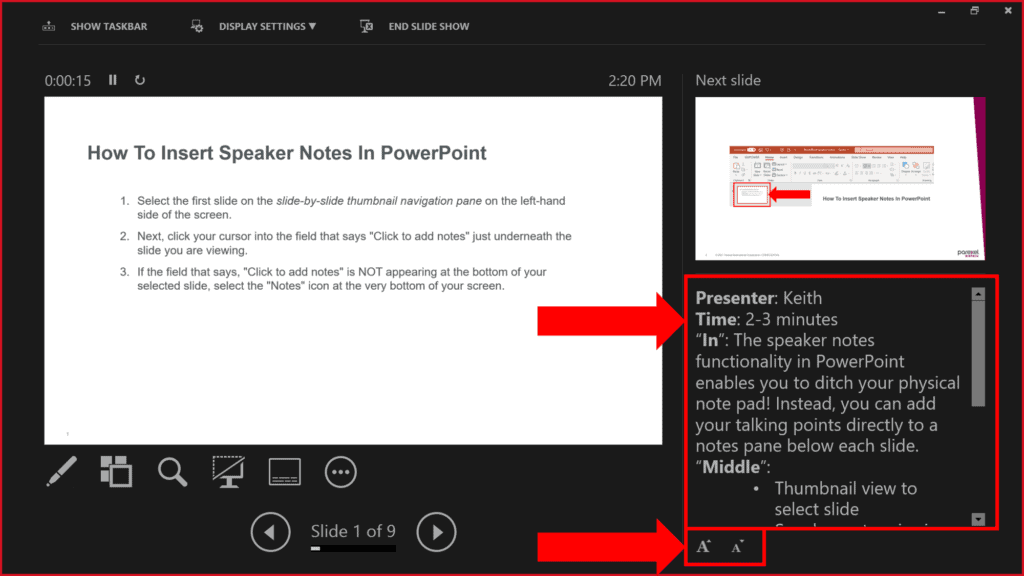 Speaker notes in PowerPoint