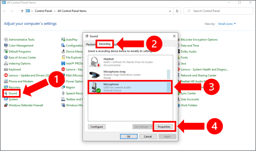 Adjust microphone settings