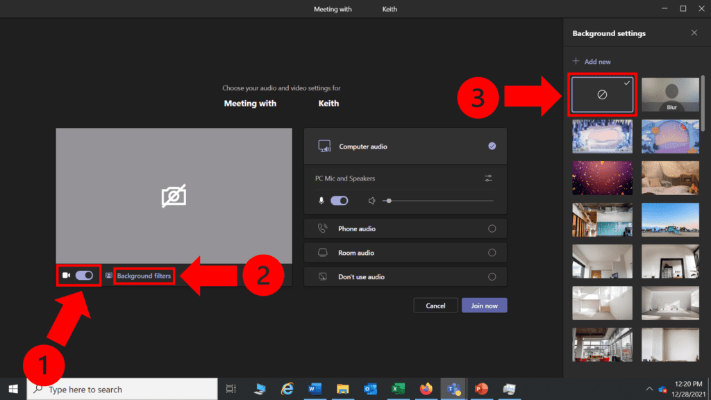 Turn off background in Teams