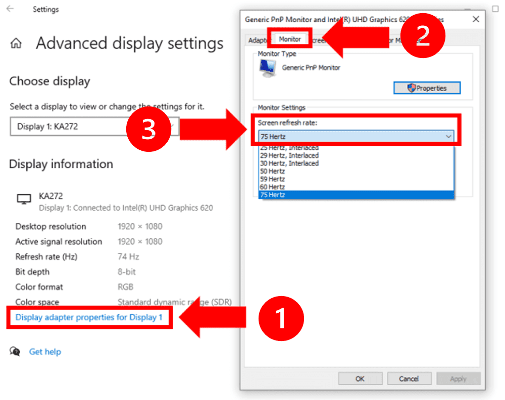 Windows Display adapter properties
