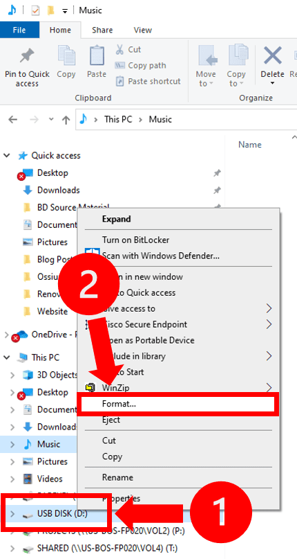 Reformat USB drive to recover BIOS