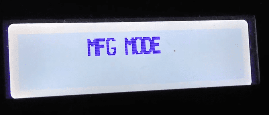 MFG mode notification on an HP Printer display screen.