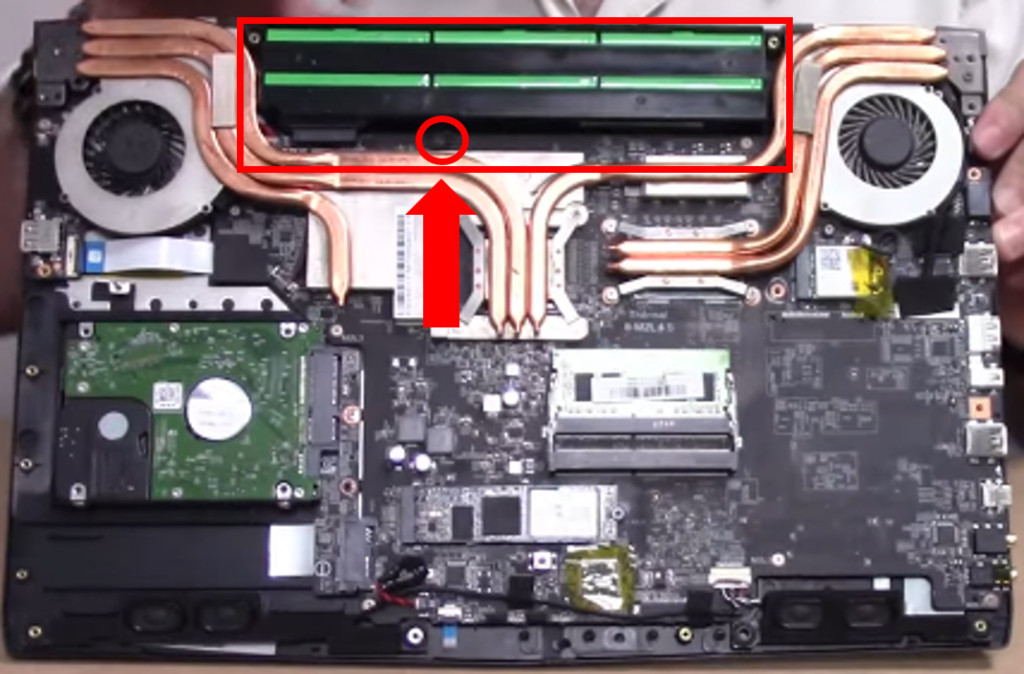 Battery location on an MSI laptop motherboard.