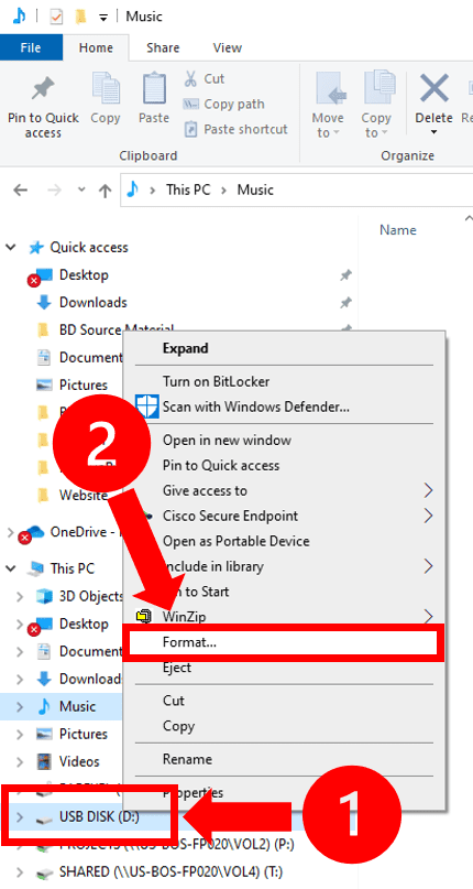 Reformat USB drive to recover BIOS