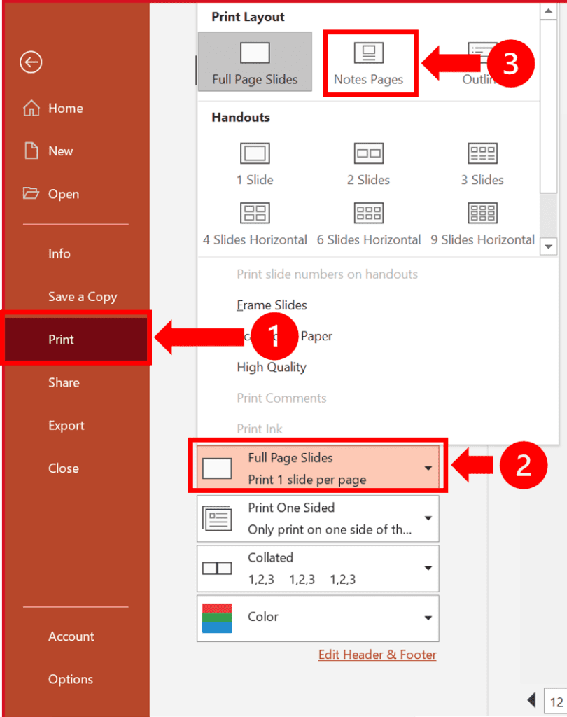 How to print speaker notes in PowerPoint