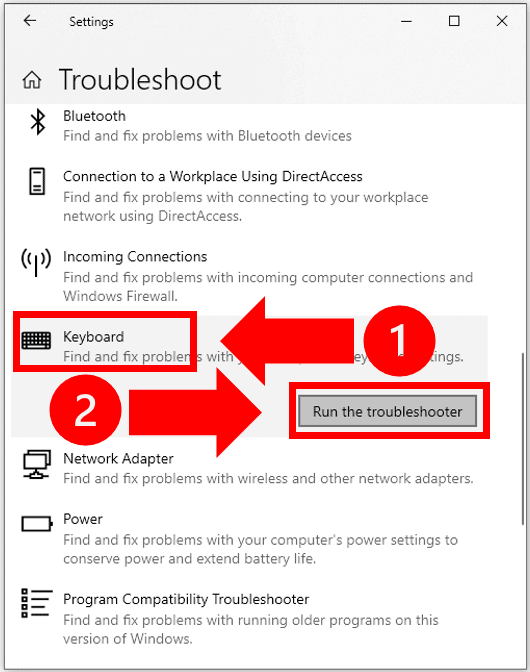 Run the keyboard troubleshooter