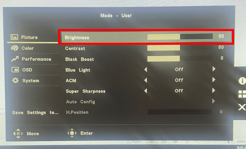 How to change monitor brightness via the OSD main menu.