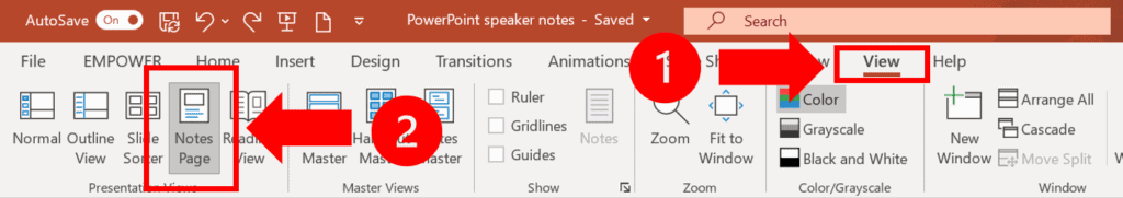 View PowerPoint Notes Page