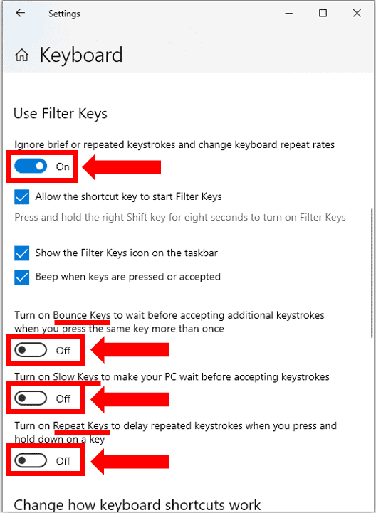Filter Keys Settings in Windows 10