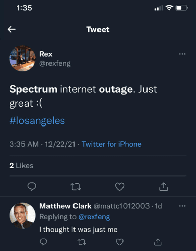 Use Twitter to check for Spectrum internet outages.