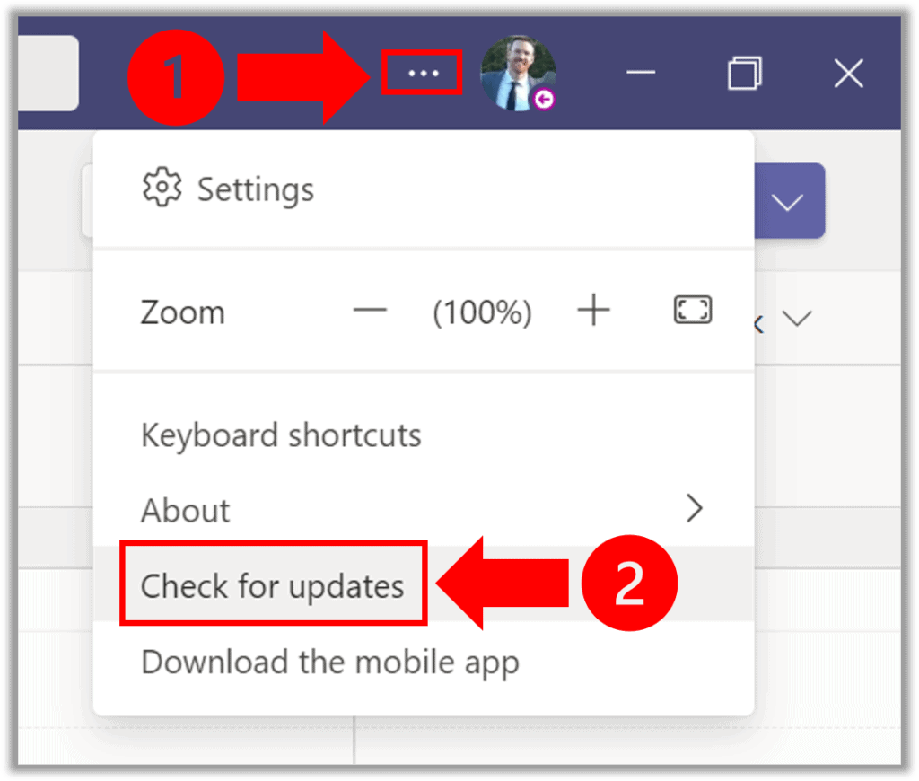 Check for software updates in MS Teams