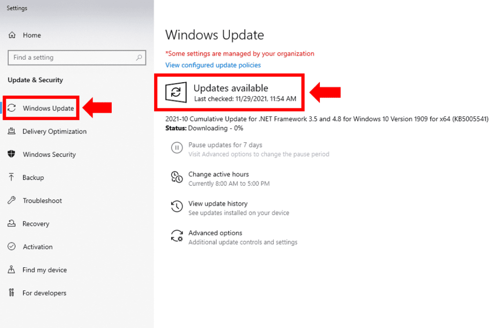 Check for available Windows updates
