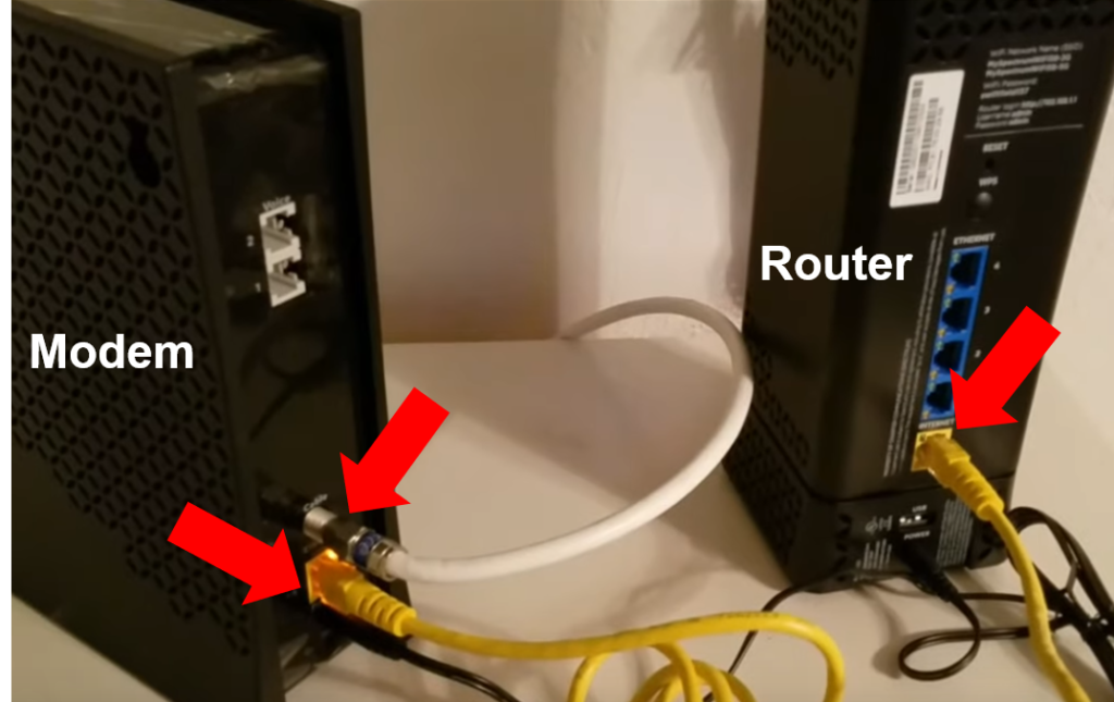 Spectrum modem and router cable connection