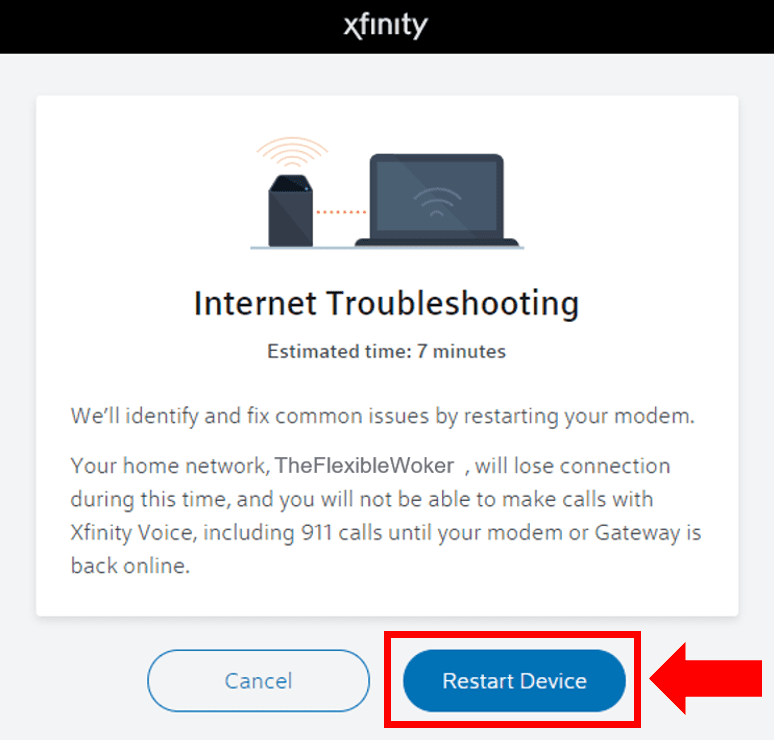 Restart Xfinity Gateway online