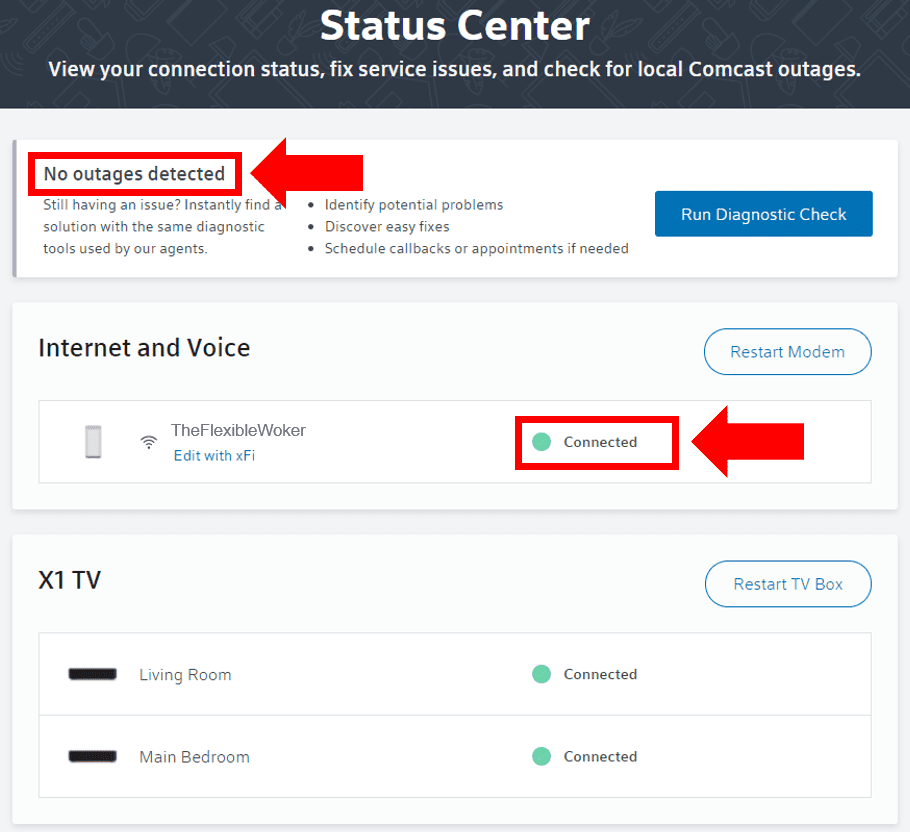 Check Xfinity Status Center for outages