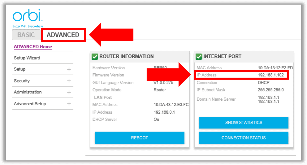 Orbi Basic home page