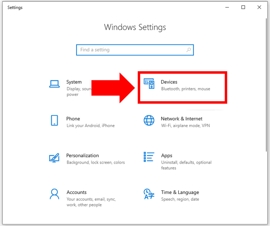 Devices menu within Window Settings.