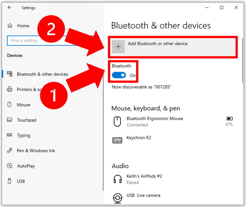Add Bluetooth or other device option within Windows.