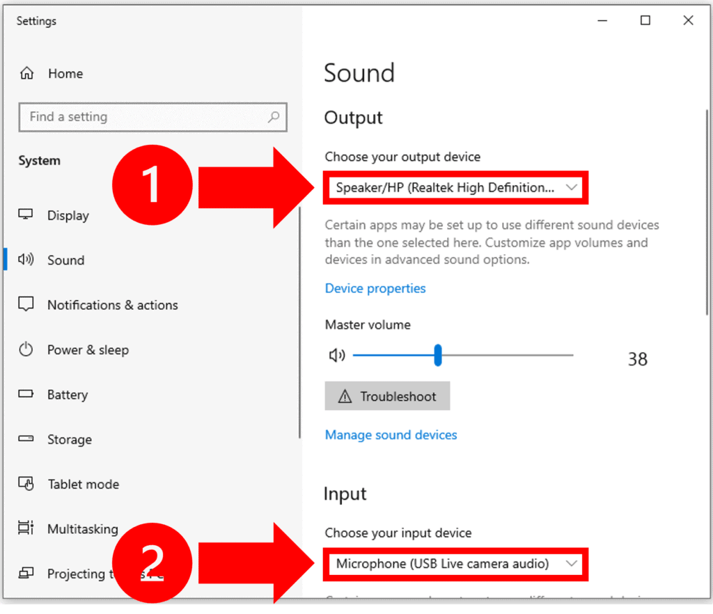 Changing Output and Input Sound devices in Windows.
