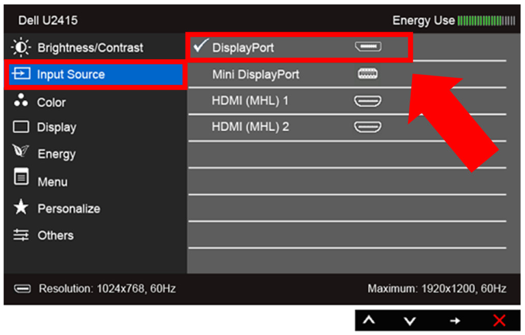 Adjust the input on Dell monitor