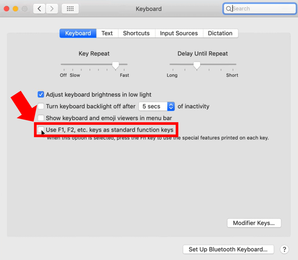 Disable standard function keys on Macbook