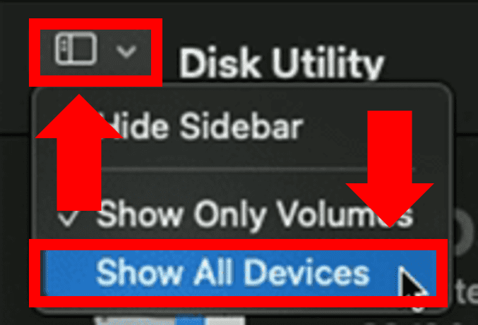 MacBook Disk Utility - Show All Devices