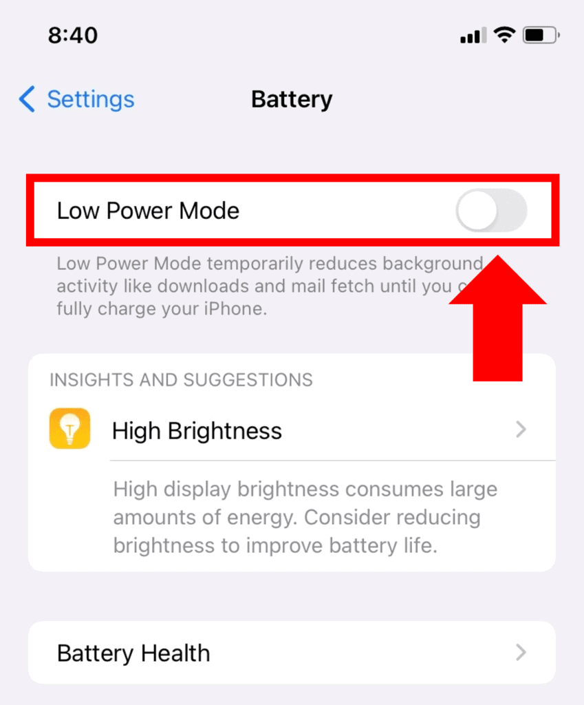 How to disable Low Power Mode on iPhone