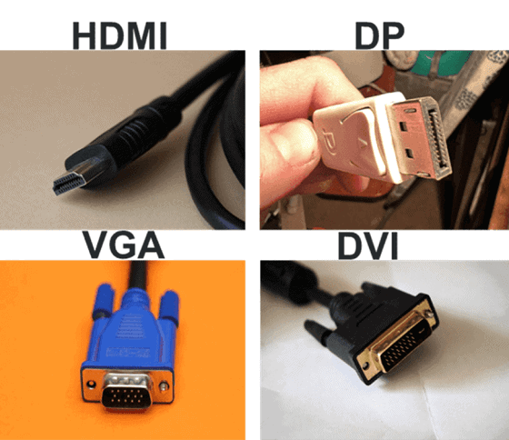 The four most common display cable types: HDMI, DisplayPort, VGA and DVI.