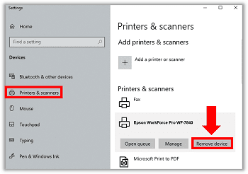 Printers & scanners - remove device