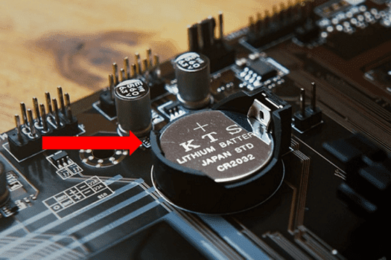 CMOS battery location on the motherboard.