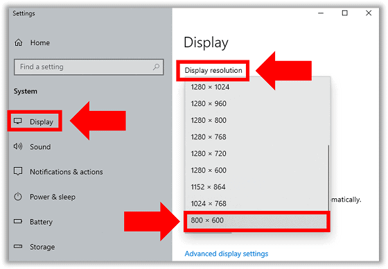 Lower the display resolution on Windows