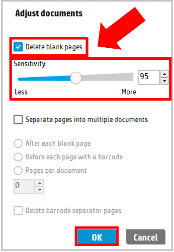 Enable 'Delete blank pages' on HP Printer