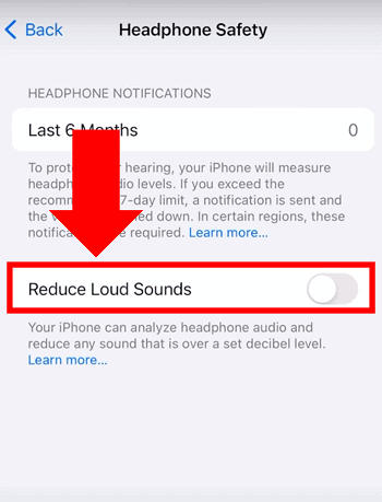 Disable 'Reduce Loud Sounds' in iPhone Headphone Safety settings