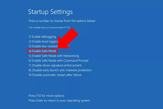 Windows Startup Settings Enable Safe Mode
