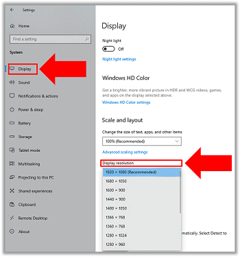 Change Display resolution on Windows.