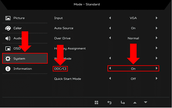 Disable DDC via Acer OSD System Settings.