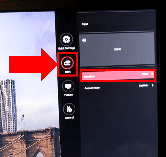 Change input source via the OSD on an LG monitor.