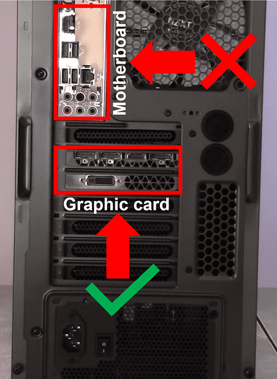 Motherboard ports vs Graphic card ports on the back of a desktop PC.